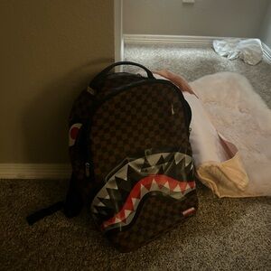 Sprayground Brown Checkered Shark Backpack